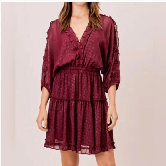 Anthropologie Lovestitch Boho Rania Foil Chiffon Metallic Mini Dress, size M - Picture 1 of 8